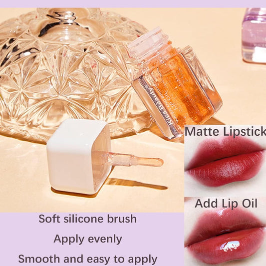 4 PCS Olio Cura Delle Labbra, Plumping Rossetti Set, Lucidalabbra Scintillante Specchio Balsamo Idratante Colorato, Lip Plumper Gloss Glow Oil Trasparente
