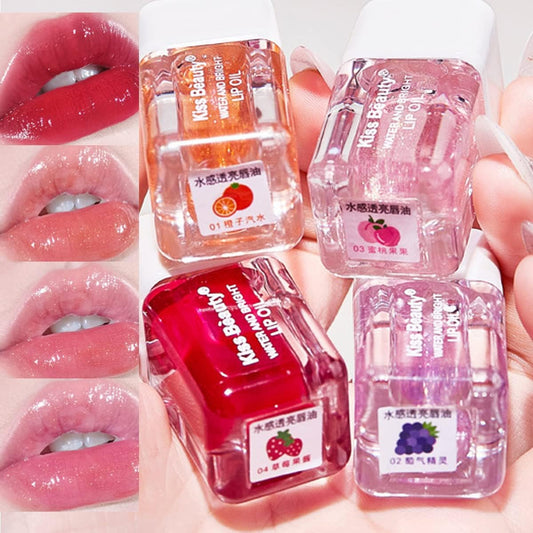 4 PCS Olio Cura Delle Labbra, Plumping Rossetti Set, Lucidalabbra Scintillante Specchio Balsamo Idratante Colorato, Lip Plumper Gloss Glow Oil Trasparente